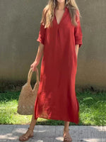 Mia Linen Cotton V-Neck Maxi Dress