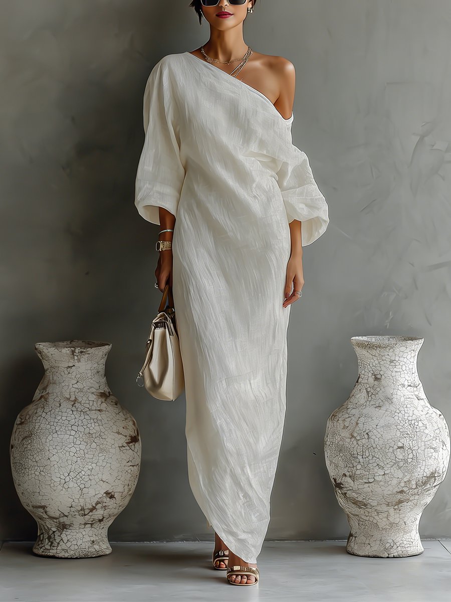 Lena Linen-Cotton One-Shoulder Maxi Dress
