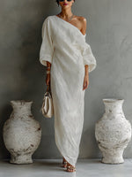 Lena Linen-Cotton One-Shoulder Maxi Dress
