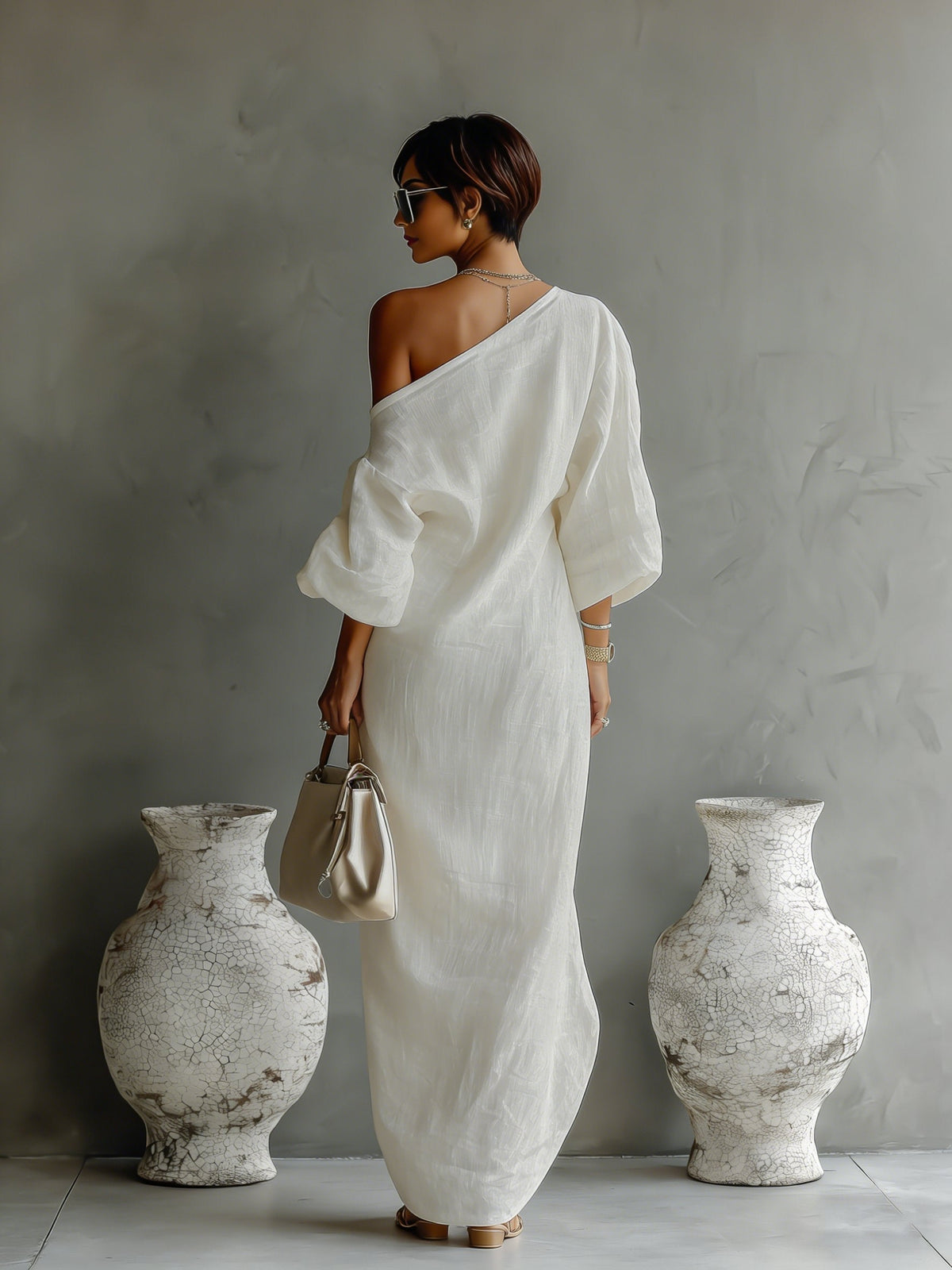 Lena Linen-Cotton One-Shoulder Maxi Dress