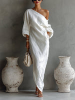 Lena Linen-Cotton One-Shoulder Maxi Dress