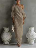 Lena Linen-Cotton One-Shoulder Maxi Dress