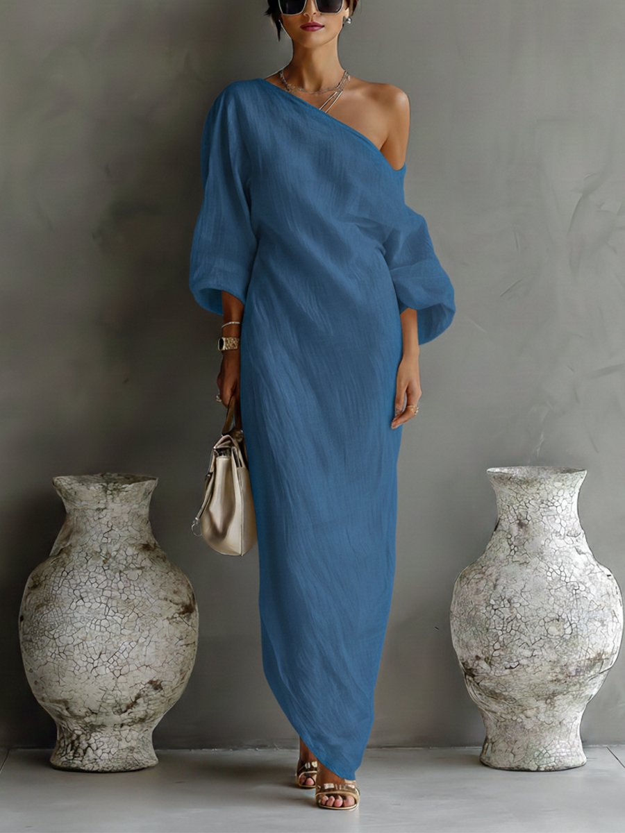 Lena Linen-Cotton One-Shoulder Maxi Dress
