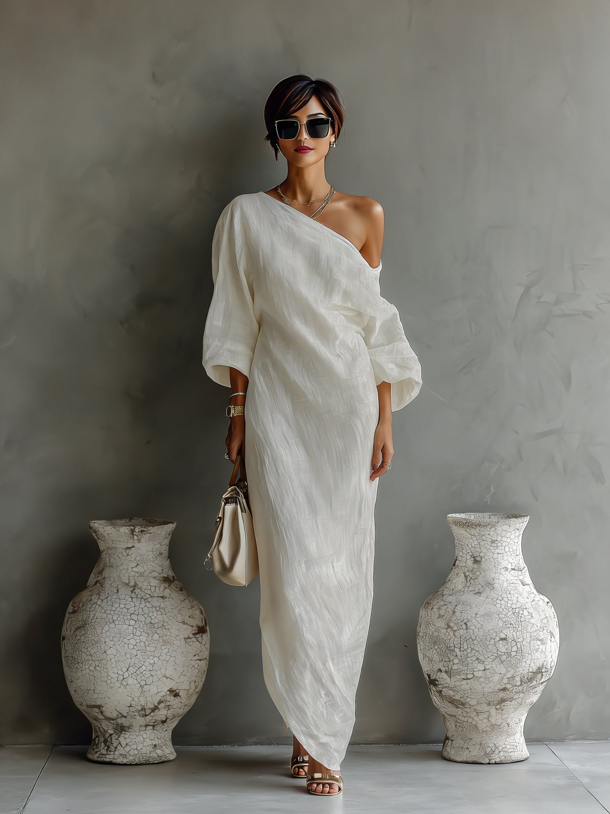 Lena Linen-Cotton One-Shoulder Maxi Dress