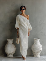 Lena Linen-Cotton One-Shoulder Maxi Dress