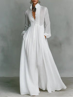 Nora Linen-Cotton Stand Collar Button-Front Maxi Dress