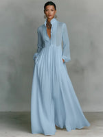 Nora Linen-Cotton Stand Collar Button-Front Maxi Dress