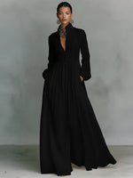 Nora Linen-Cotton Stand Collar Button-Front Maxi Dress