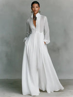 Nora Linen-Cotton Stand Collar Button-Front Maxi Dress