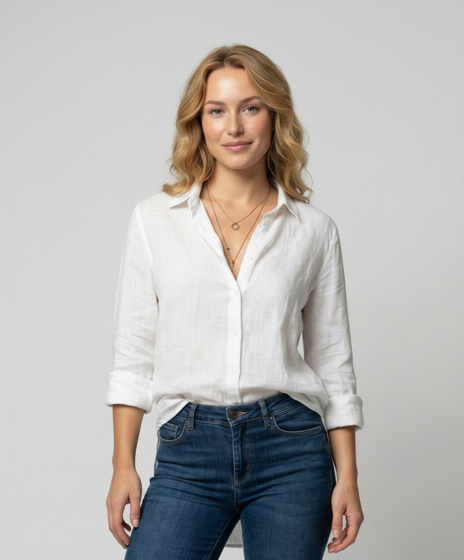 Katharina Three-Quarter Sleeve Linen Blouse