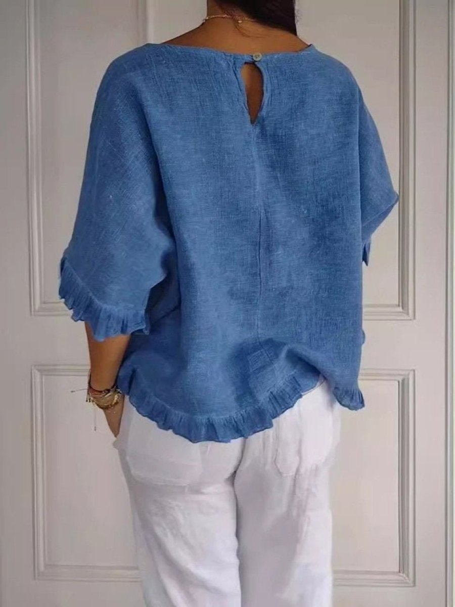 Annika Linen Blouse with Fringe Trim