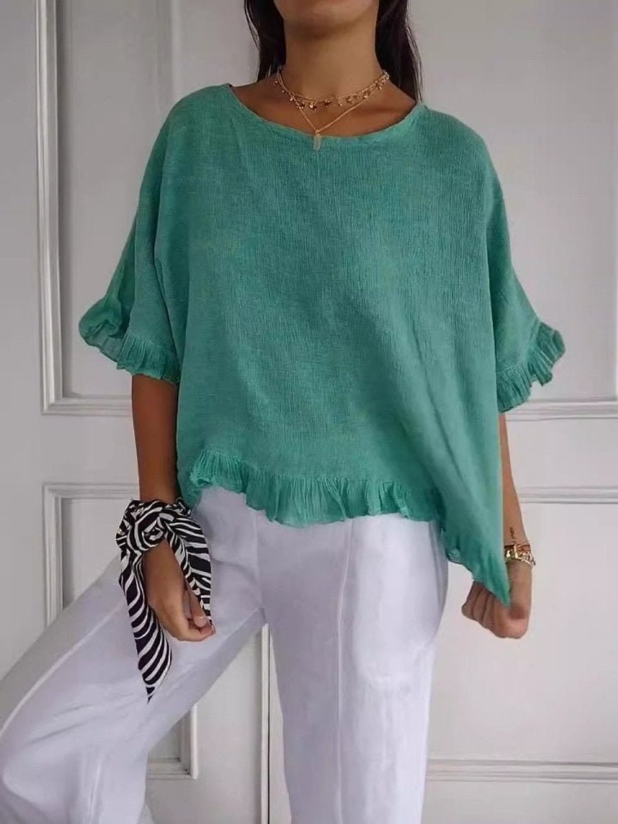 Annika Linen Blouse with Fringe Trim