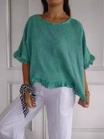 Annika Linen Blouse with Fringe Trim