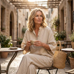 Lena Linen Kimono-Sleeve Blouse and Wide-Leg Pants Set