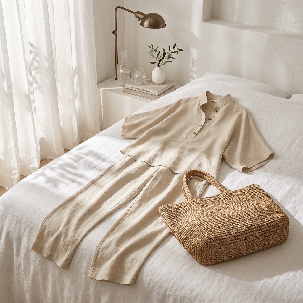 Lena Linen Kimono-Sleeve Blouse and Wide-Leg Pants Set