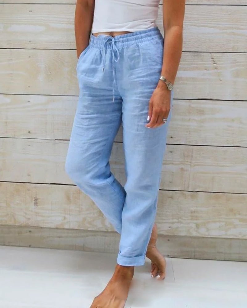 Hannah Drawstring Linen Straight-Leg Pants