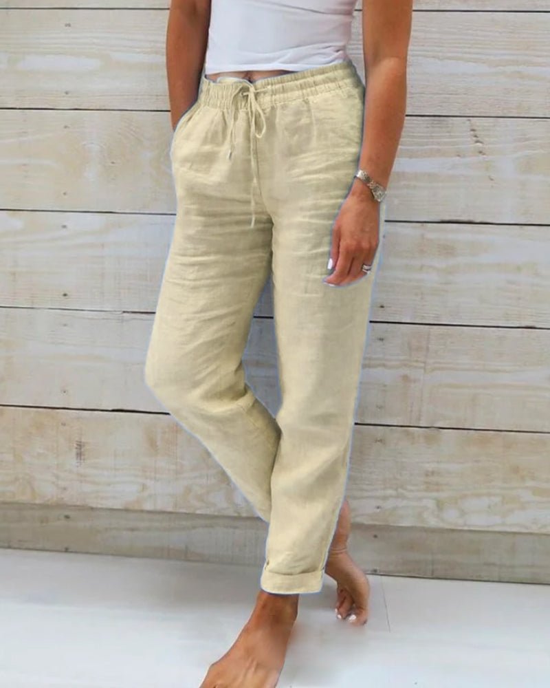 Hannah Drawstring Linen Straight-Leg Pants