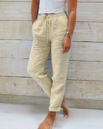 Hannah Drawstring Linen Straight-Leg Pants