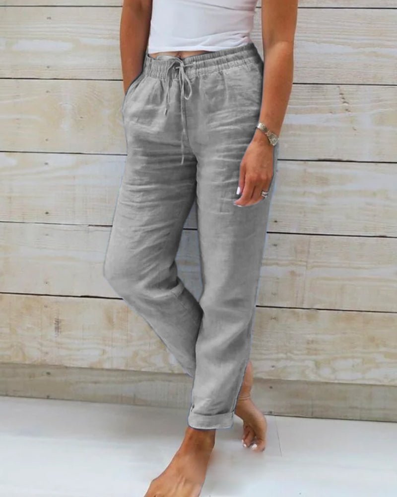 Hannah Drawstring Linen Straight-Leg Pants