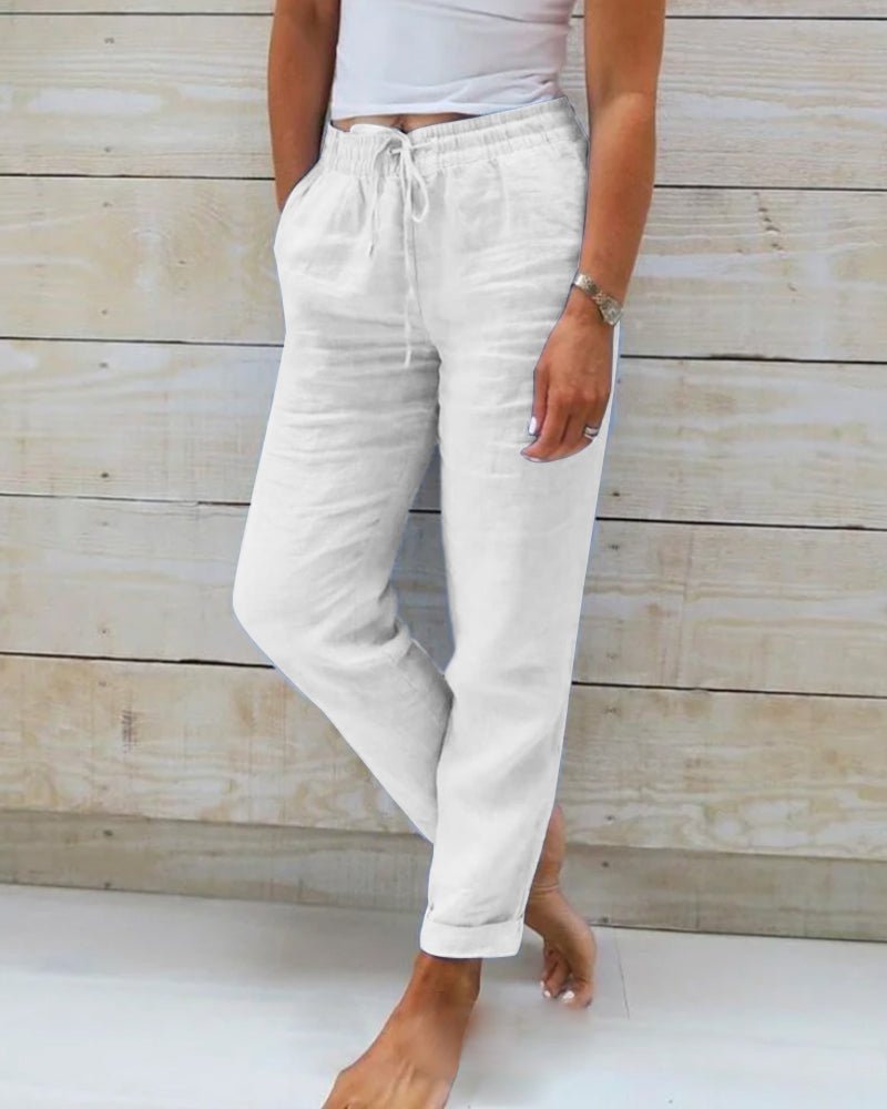 Hannah Drawstring Linen Straight-Leg Pants