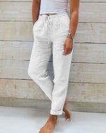 Hannah Drawstring Linen Straight-Leg Pants