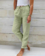 Hannah Drawstring Linen Straight-Leg Pants