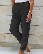 Hannah Drawstring Linen Straight-Leg Pants