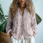 Luisa Linen V-Neck Blouse with Contrast Trim