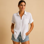 Clara Short-Sleeve Linen-Look Shirt with Chest Pocket
