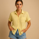 Clara Short-Sleeve Linen-Look Shirt with Chest Pocket
