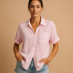 Clara Short-Sleeve Linen-Look Shirt with Chest Pocket