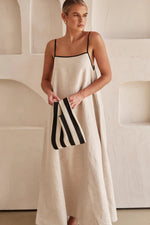 Hannah Linen Trapeze Maxi Dress with Adjustable Straps