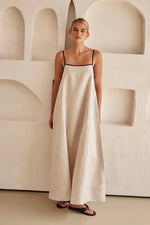 Hannah Linen Trapeze Maxi Dress with Adjustable Straps