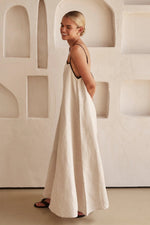 Hannah Linen Trapeze Maxi Dress with Adjustable Straps