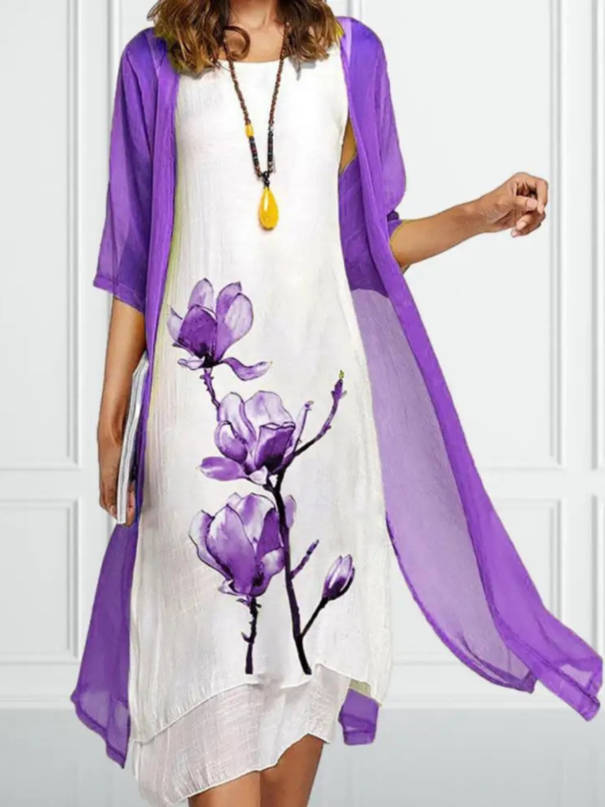 Johanna Linen Midi Dress and Chiffon Cardigan Set