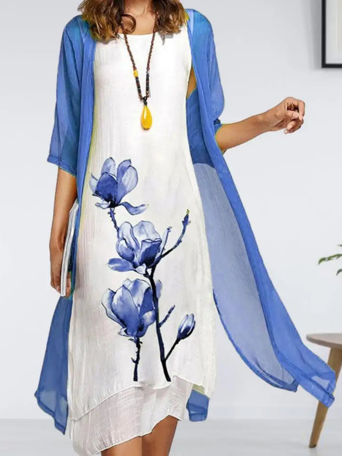 Johanna Linen Midi Dress and Chiffon Cardigan Set
