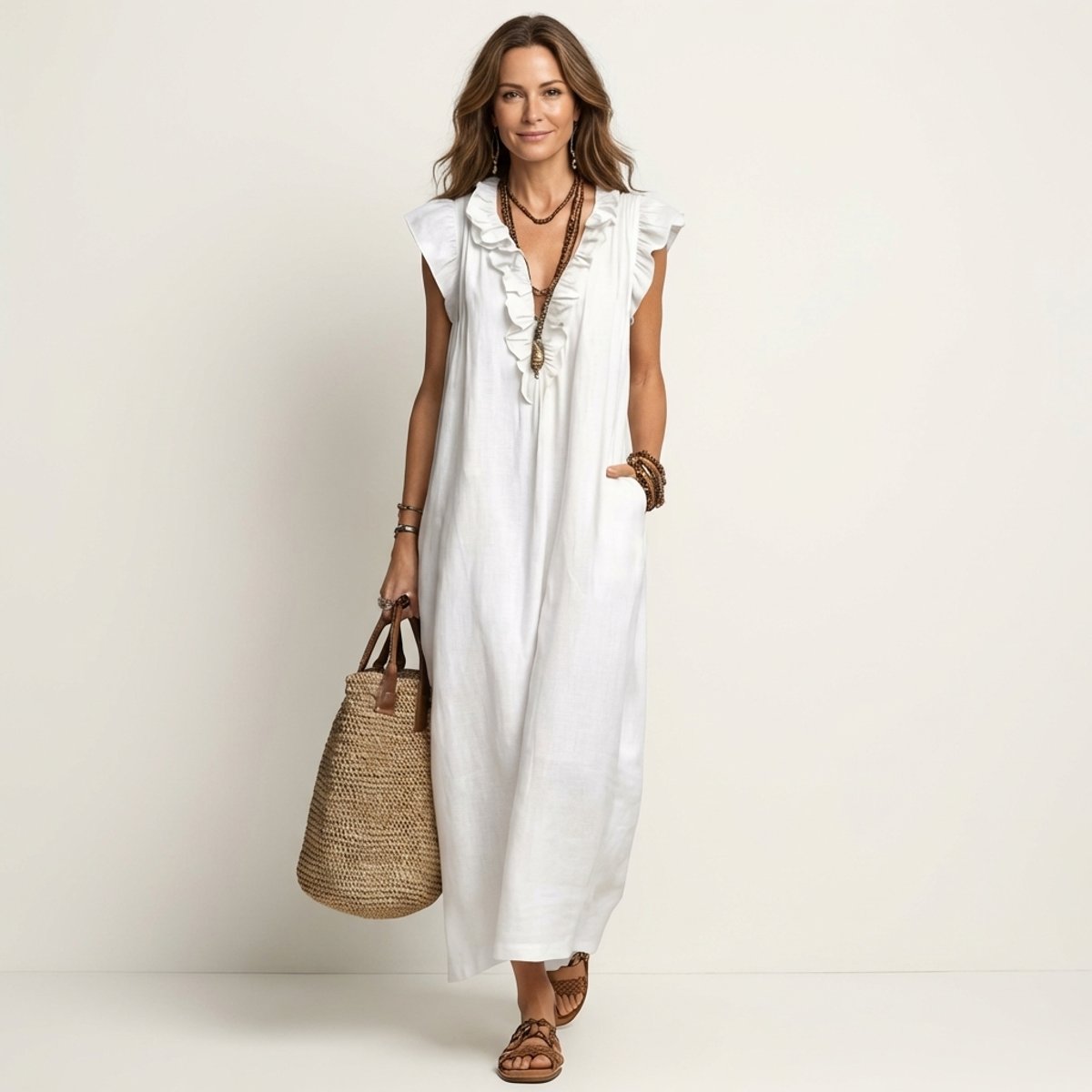Emilia Sleeveless Ruffle Linen Maxi Dress