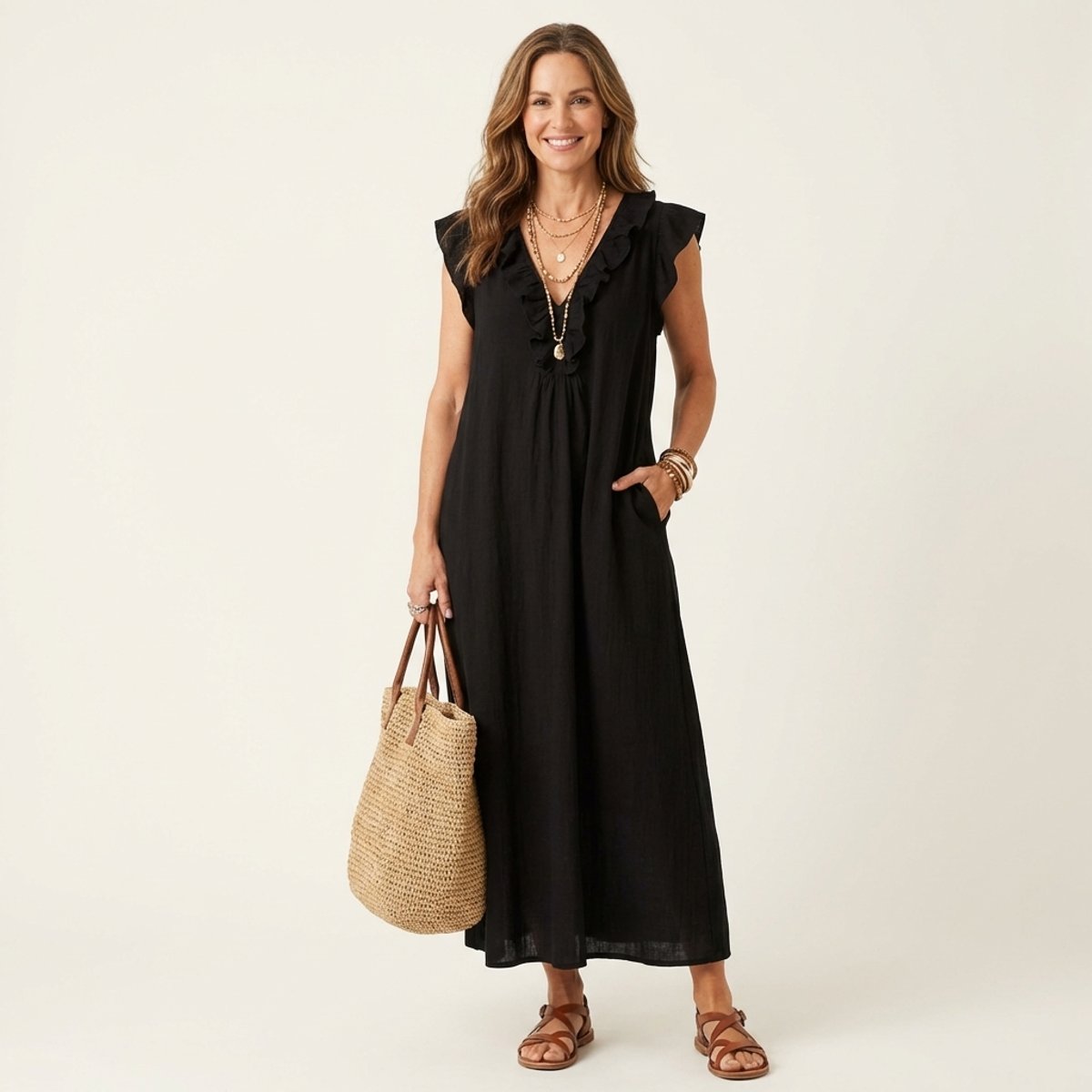 Emilia Sleeveless Ruffle Linen Maxi Dress