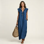 Emilia Sleeveless Ruffle Linen Maxi Dress