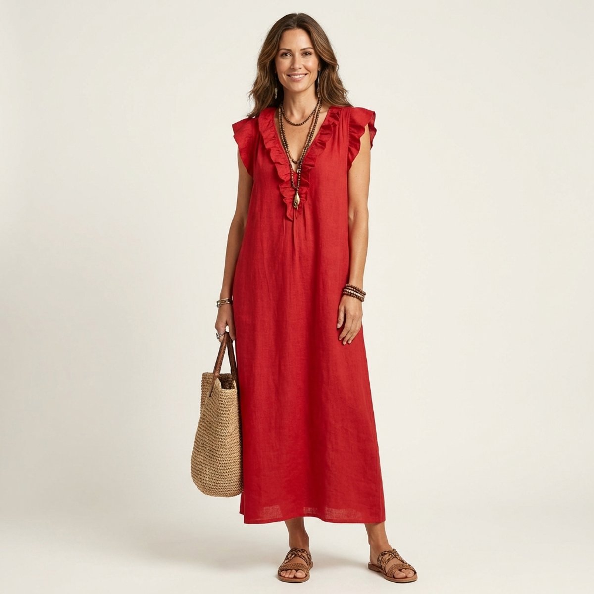Emilia Sleeveless Ruffle Linen Maxi Dress
