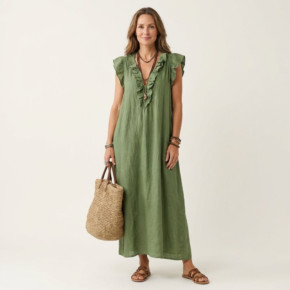 Emilia Sleeveless Ruffle Linen Maxi Dress