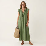 Emilia Sleeveless Ruffle Linen Maxi Dress