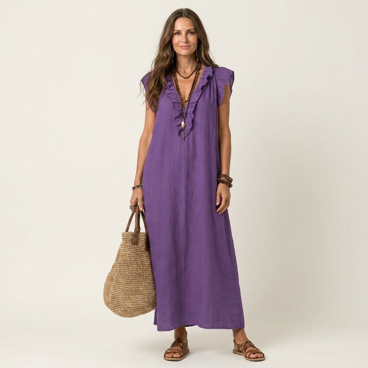 Emilia Sleeveless Ruffle Linen Maxi Dress