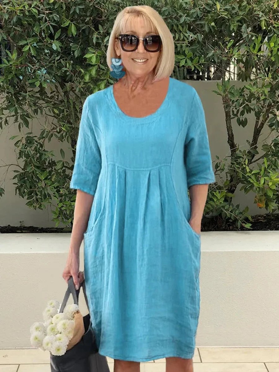 Marie Relaxed Linen Tunic Dress with Pockets