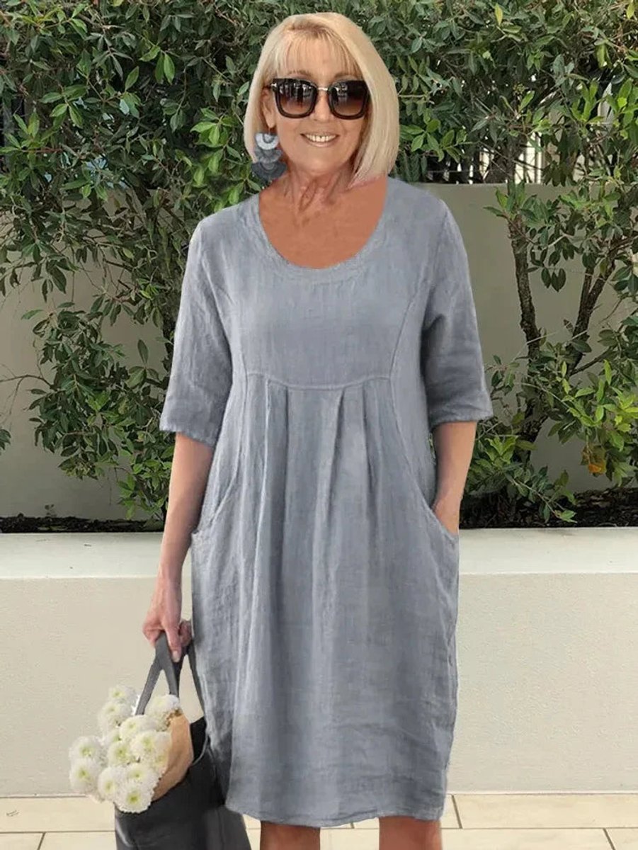 Marie Relaxed Linen Tunic Dress with Pockets