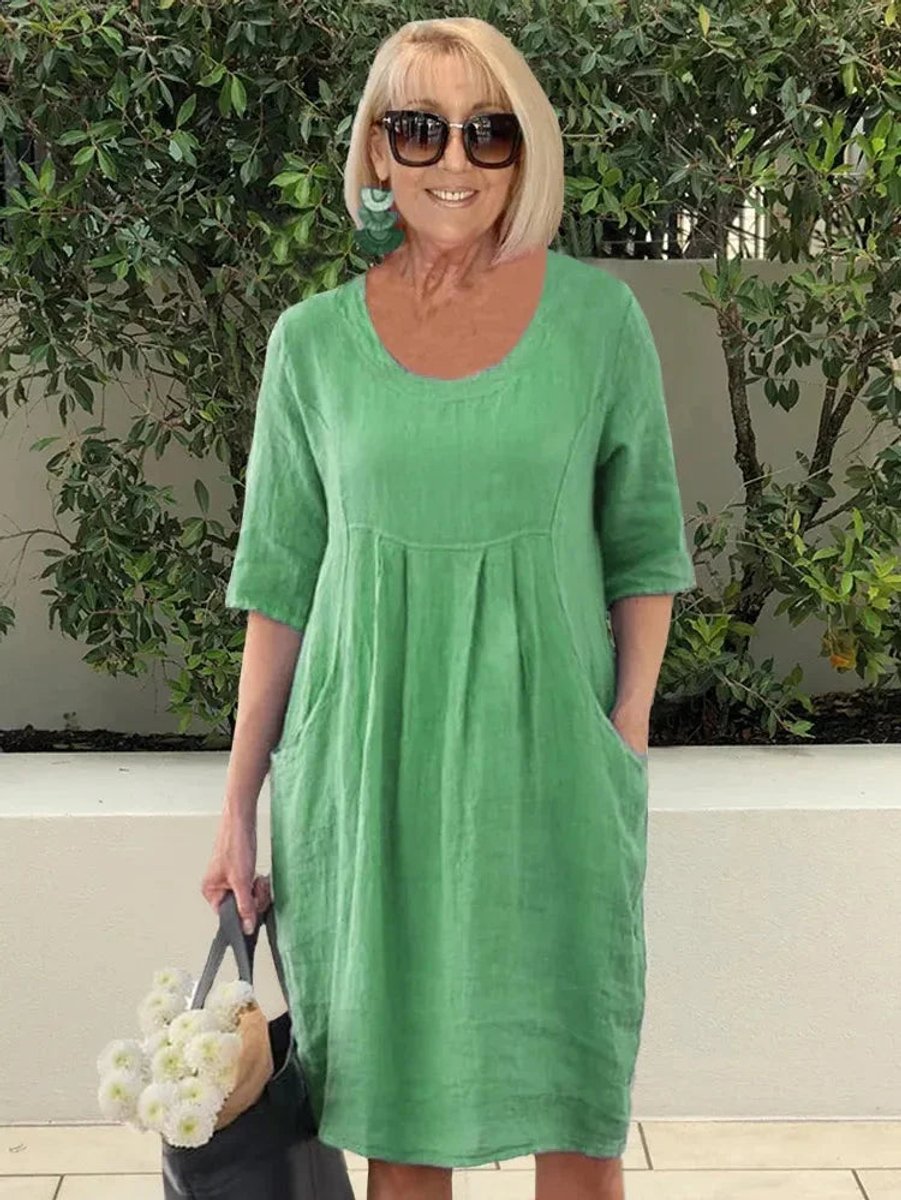 Marie Relaxed Linen Tunic Dress with Pockets