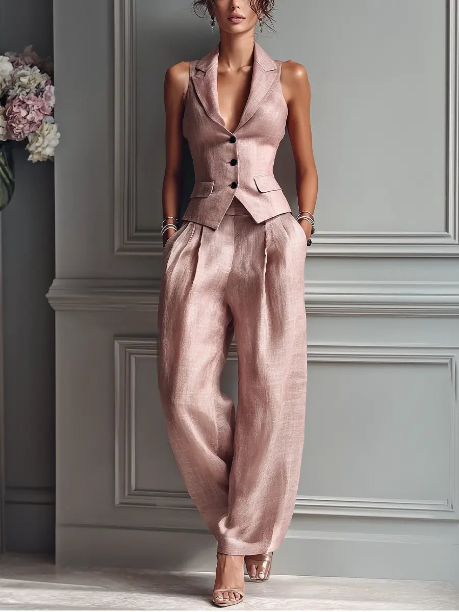 Sophie Linen Vest and Wide-Leg Trouser Set