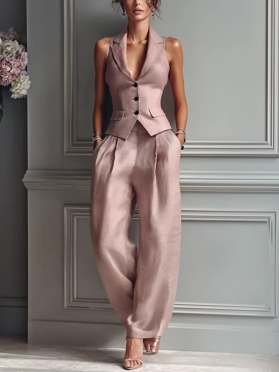 Sophie Linen Vest and Wide-Leg Trouser Set