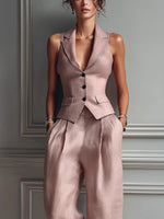 Sophie Linen Vest and Wide-Leg Trouser Set