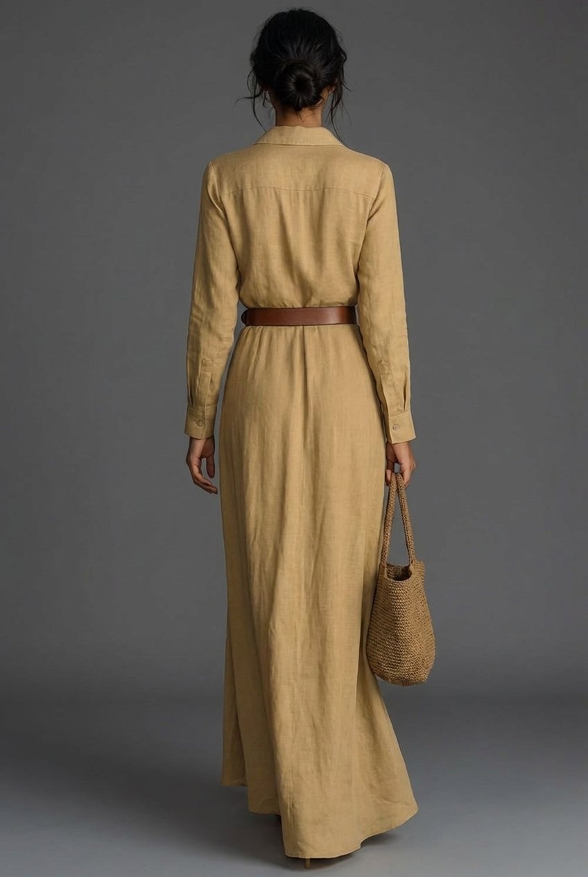 Johanna Long-Sleeve Linen Wrap Maxi Dress